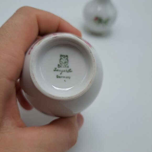 Zangenthal Bavaria Germany Miniature Porcelain Vases With Rose Design - Picture 2 of 8